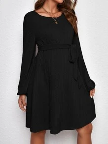 SHEIN 孕婦燈籠袖繫腰帶洋裝