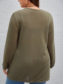 SHEIN Essnce Plus Dual Pocket Waffle Knit Coat - Army Green - View 2