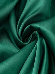 SHEIN Unity Plus Shawl Collar Belted Satin Dress - Green - View 4