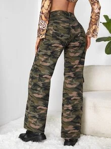 Camo Print Flap Pocket Cargo Jeans - Multicolor - View 2