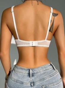 花卉刺繡網紗鋼圈胸罩 - 白色 - 查看 2