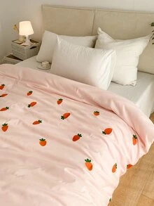 Carrot Embroidered Duvet Cover Without Filler - Pink - View 4