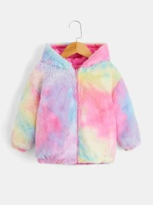 SHEIN 學步女孩1入組雙種紮染連帽絨毛外套