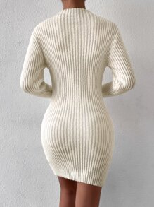 Chiquease 網眼針織落肩袖毛衣裙 - 杏色 - 查看 3