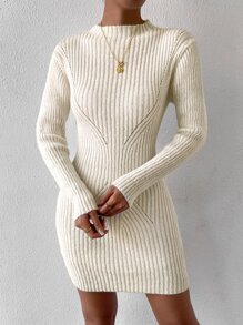 Chiquease 網眼針織落肩袖毛衣裙 - 杏色 - 查看 4