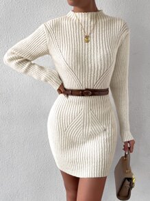 Chiquease 網眼針織落肩袖毛衣裙 - 杏色 - 查看 6