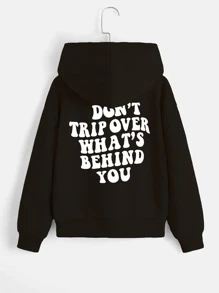 SHEIN Áo nỉ tay trễ vai in hình khẩu hiệu dành cho bé trai tuổi teen - màu đen - Xem 1