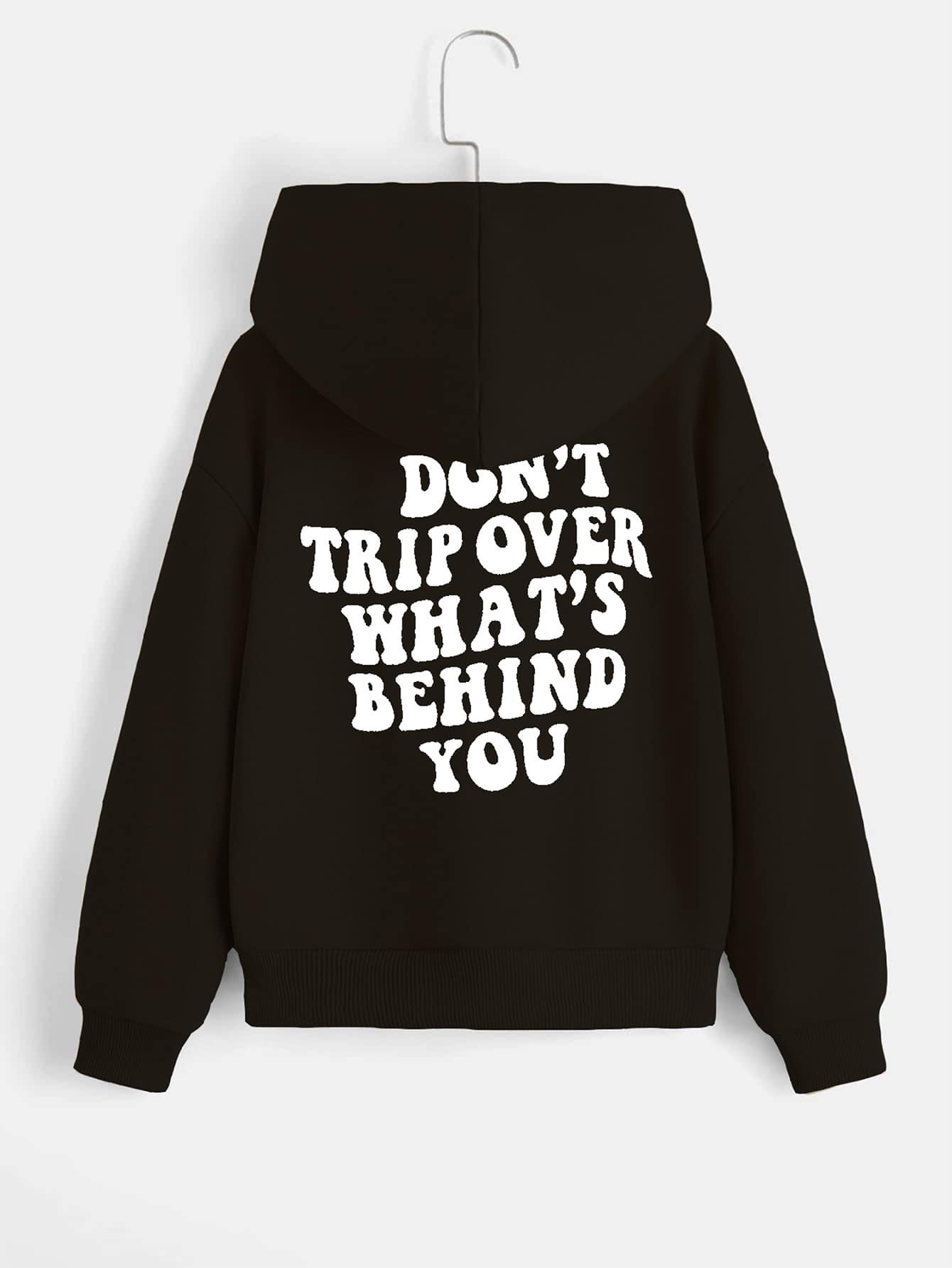 SHEIN Áo nỉ tay trễ vai in hình khẩu hiệu dành cho bé trai tuổi teen - màu đen - Xem 1