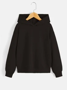 SHEIN Áo nỉ tay trễ vai in hình khẩu hiệu dành cho bé trai tuổi teen - màu đen - Xem 2