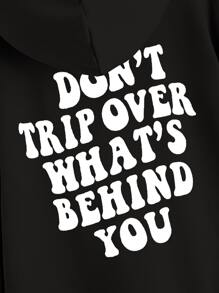 SHEIN Áo nỉ tay trễ vai in hình khẩu hiệu dành cho bé trai tuổi teen - màu đen - Xem 3