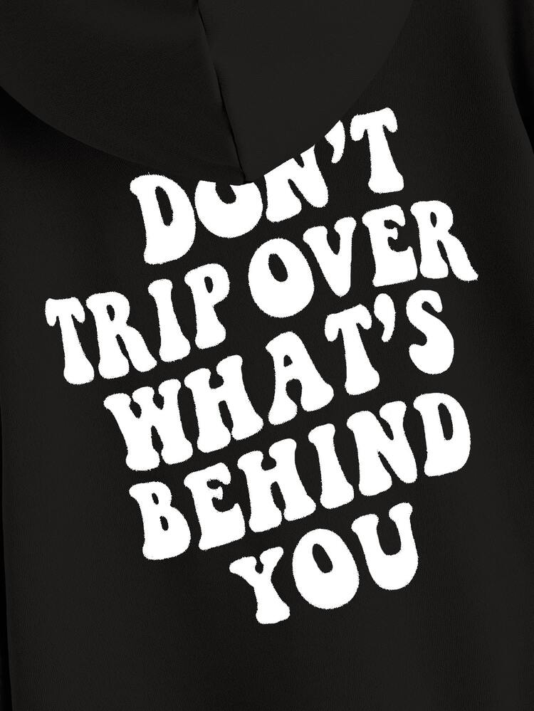 SHEIN 青少年男孩标语图案落肩卫衣 - 黑色 - 查看 3