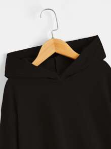 SHEIN Áo nỉ tay trễ vai in hình khẩu hiệu dành cho bé trai tuổi teen - màu đen - Xem 4