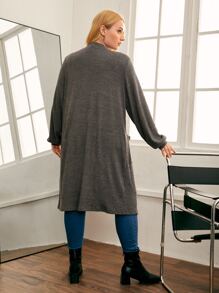 SHEIN LUNE Plus Drop Shoulder Pocket Front Coat - Dark Grey - View 2