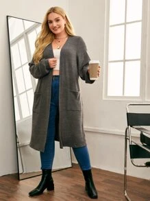SHEIN LUNE Plus Drop Shoulder Pocket Front Coat - Dark Grey - View 5