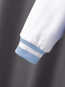 Boys Letter Patched Striped Trim Bomber Jacket - Baby Blue - View 4