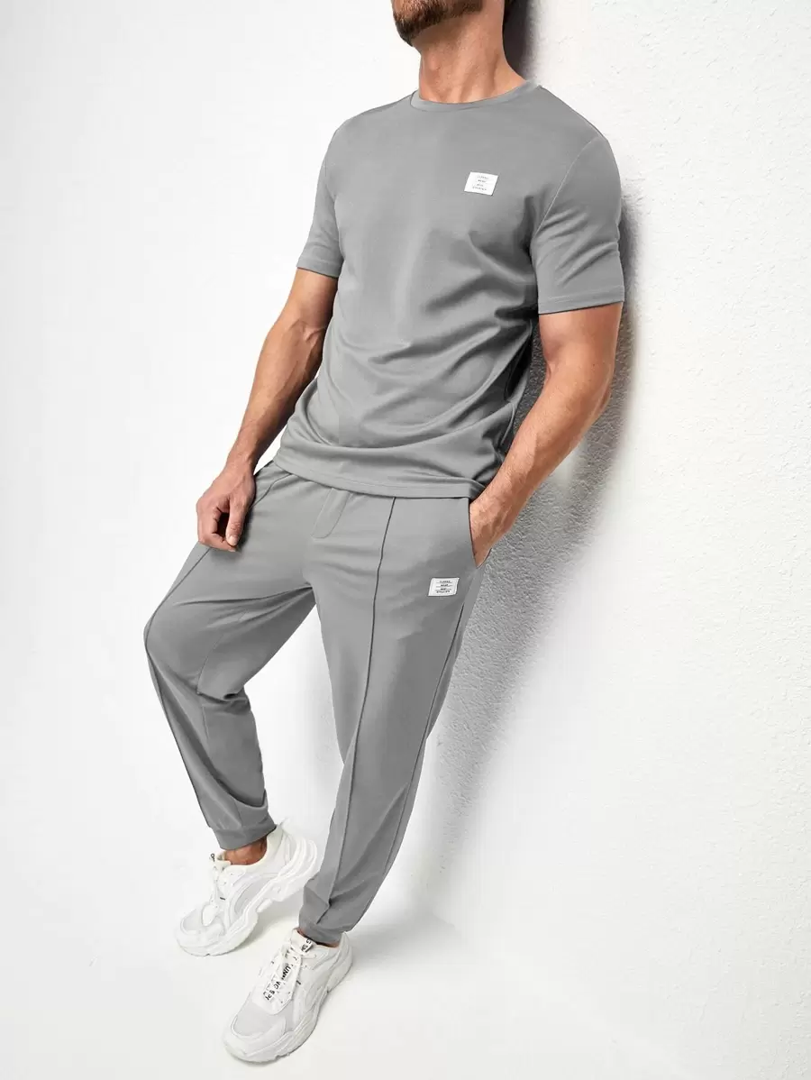 Manfinity VCAY Men Patch Detail Tee & Joggers - Grey - View 1