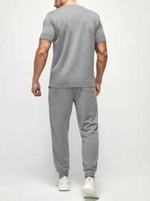 Manfinity VCAY Men Patch Detail Tee & Joggers - Grey - View 2