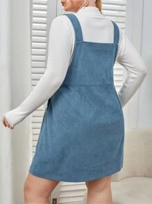 SHEIN EZwear Plus Patched Pocket Pinafore Dress Without Tee - Dusty Blue - View 2