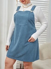 SHEIN EZwear Plus Patched Pocket Pinafore Dress Without Tee - Dusty Blue - View 3