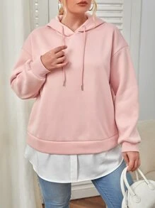 SHEIN EZwear Plus Drop Shoulder 2 In 1 Drawstring Hoodie - Baby Pink - View 1