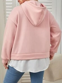 SHEIN EZwear Plus Drop Shoulder 2 In 1 Drawstring Hoodie - Baby Pink - View 2