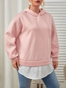 SHEIN EZwear Plus Drop Shoulder 2 In 1 Drawstring Hoodie - Baby Pink - View 4