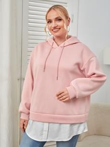SHEIN EZwear Plus Drop Shoulder 2 In 1 Drawstring Hoodie - Baby Pink - View 5
