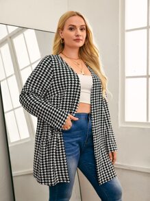 SHEIN LUNE Áo khoác cỡ lớn răng cưa Thanh lịch - Đen và trắng - Xem 3