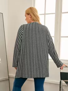 SHEIN LUNE Áo khoác cỡ lớn răng cưa Thanh lịch - Đen và trắng - Xem 2