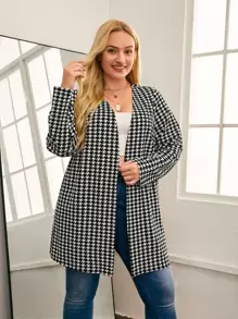 SHEIN LUNE Áo khoác cỡ lớn răng cưa Thanh lịch - Đen và trắng - Xem 4