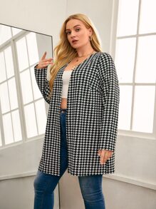 SHEIN LUNE Áo khoác cỡ lớn răng cưa Thanh lịch - Đen và trắng - Xem 5