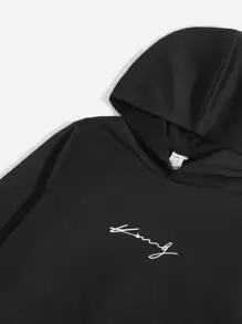 SHEIN Leap Crew 青少年男孩字母圖形連帽衛衣和運動長褲 - 黑色 - 查看 3