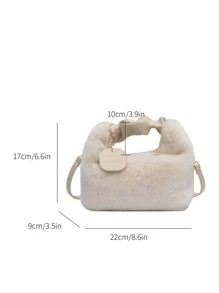 可調式頂部單手帶時尚折疊純色女手提包 - 米色 - 查看 3