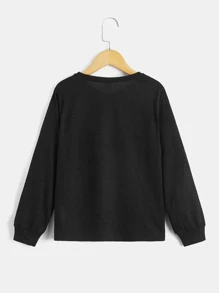 SHEIN Tween Boy Letter Print T-Shirt, Simple And Comfortable Casual Wear For Spring And Autumn - Black - View 2