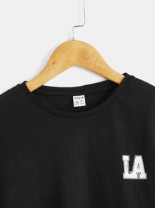 SHEIN Tween Boy Letter Print T-Shirt, Simple And Comfortable Casual Wear For Spring And Autumn - Black - View 3