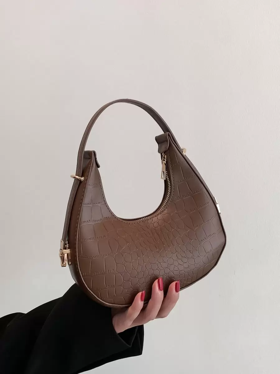 Impermeable, liviano, informal de negocios Bolso hobo de moda de color sólido Bolso con asa superior en relieve de cocodrilo Monederos con estilo en forma de media luna Mini bolso en relieve de cocodrilo para niñas adolescentes, mujeres, estudiantes universitarios, novatos y trabajadores de cuello blanco Perfecto para oficina, universidad, trabajo, negocios, viajes diarios, al aire libre, Viajes, Salidas