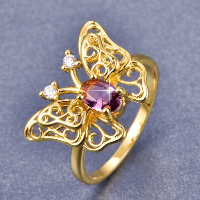 Cubic Zirconia & Butterfly Decor Ring