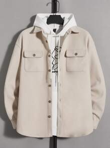 Manfinity RebelGame Super Loose Men's Flap Pocket Tweed Overcoat - Apricot - View 1