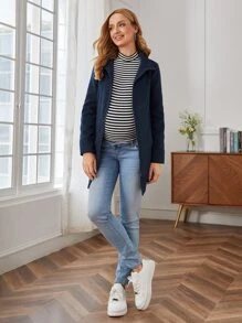 SHEIN Maternity Zip Up Solid Babywearing  Coat - Navy Blue - View 4