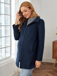SHEIN Maternity Zip Up Solid Babywearing  Coat - Navy Blue - View 6
