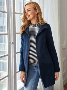 SHEIN Maternity Zip Up Solid Babywearing  Coat - Navy Blue - View 7