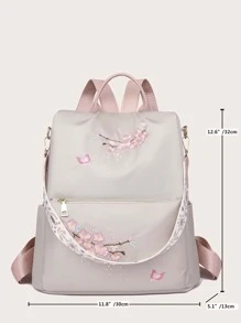 Women's Floral Embroidery Backpack Shoulder Dual-Use Casual Backpacks, Fashion Front Pocket Preppy Style Lightweight Back Pack Waterproof For School Classic Bag, Portable Shoulder Bags For Outdoors Travel & College Campus, School Supplies,School Backpack,Back To School,