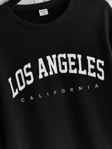 SHEIN Tween Boys' Casual Sweatshirt, Letter Pattern, Dropped Shoulder, Pullover, Suitable For Spring And Autumn Daily Wear - Black - View 3