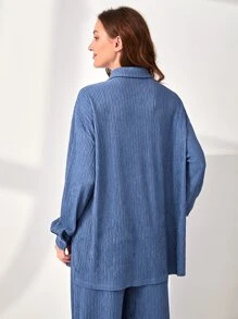 SHEIN Unity Drop Shoulder Split Hem Sleep Shirt - Blue - View 2