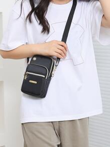 Handytasche mit Buchstaben-Patch Dekoration, Geldbörse, Beutel, Schultertasche, Handytasche, Clutch - Schwarz - Übersicht 4