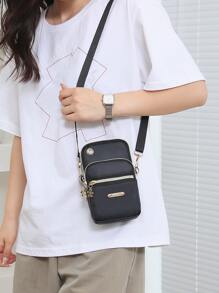 Handytasche mit Buchstaben-Patch Dekoration, Geldbörse, Beutel, Schultertasche, Handytasche, Clutch - Schwarz - Übersicht 2