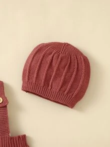 Baby Girl Crisscross Back Knit Jumpsuit & Hat Without Tee - Burgundy - View 3