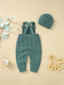 嬰兒後背十字交叉針織連身褲和帽不帶T恤 - 綠色 - 查看 2