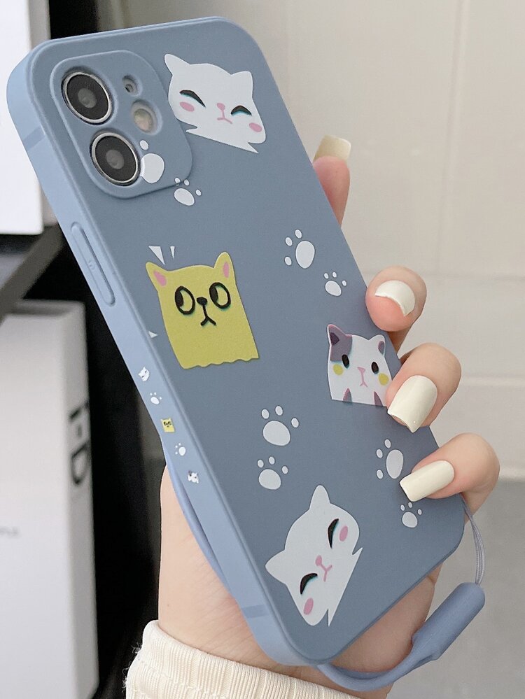 卡通貓貓圖案手機殼附帶繩子 - 彩色 - 查看 1