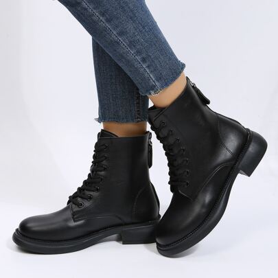Zip Back Lace-up Front Combat Boots